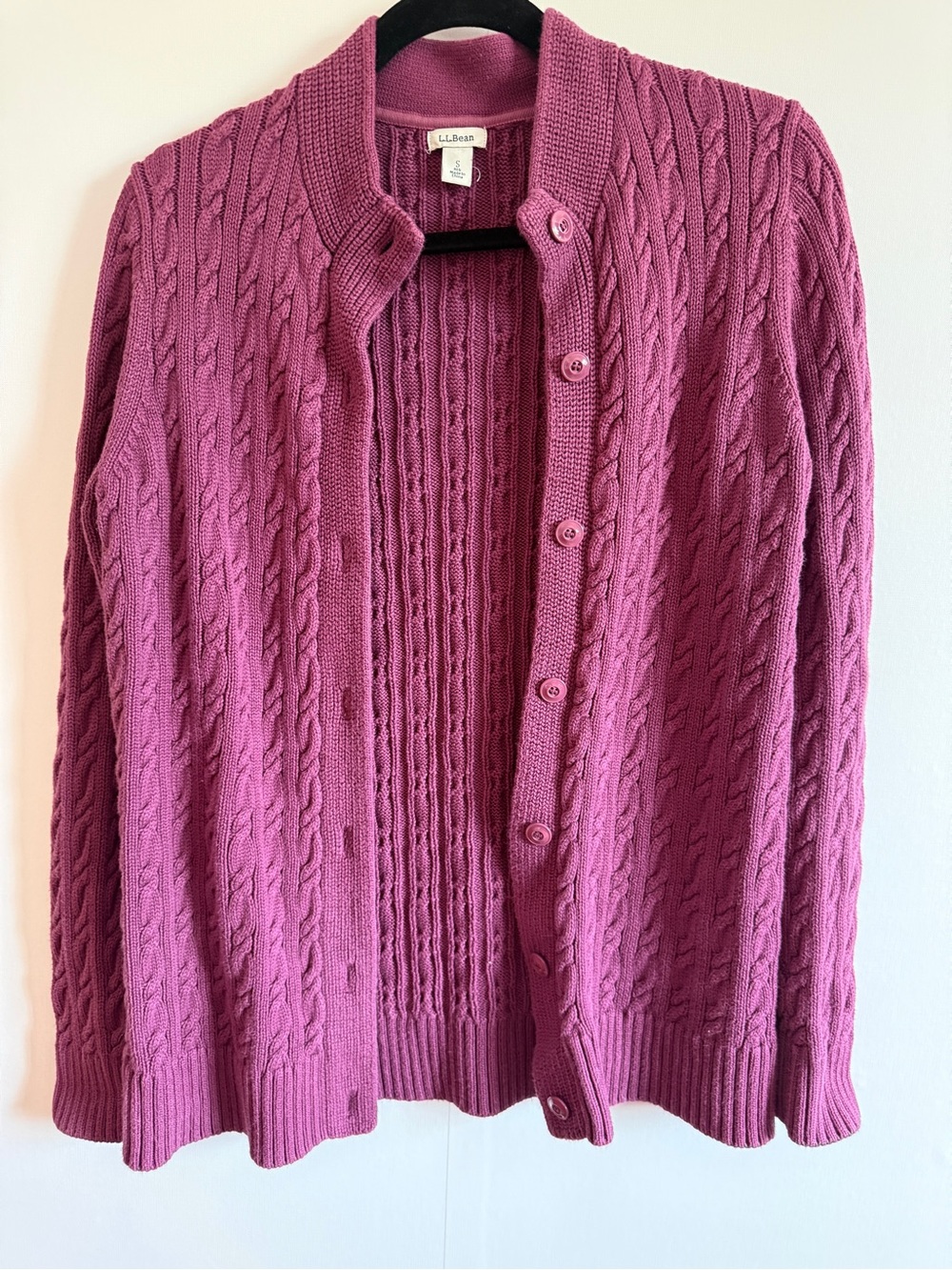 L.L.Bean Cable Knit Cardigan Sweater Pink/ Purple Cotton Cottagecore S